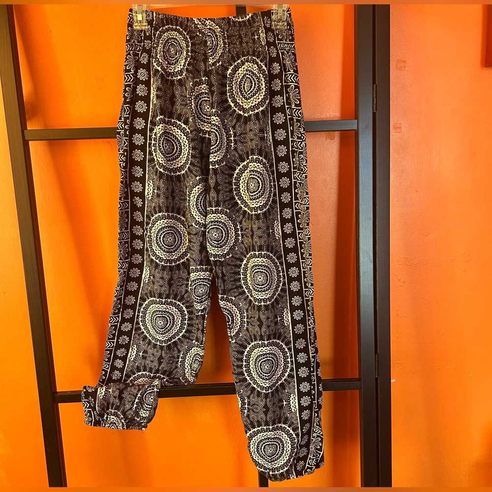🖤 Lotus and Luna Boho Mandala Pants | Black & Cream | XS | Festival Lounge